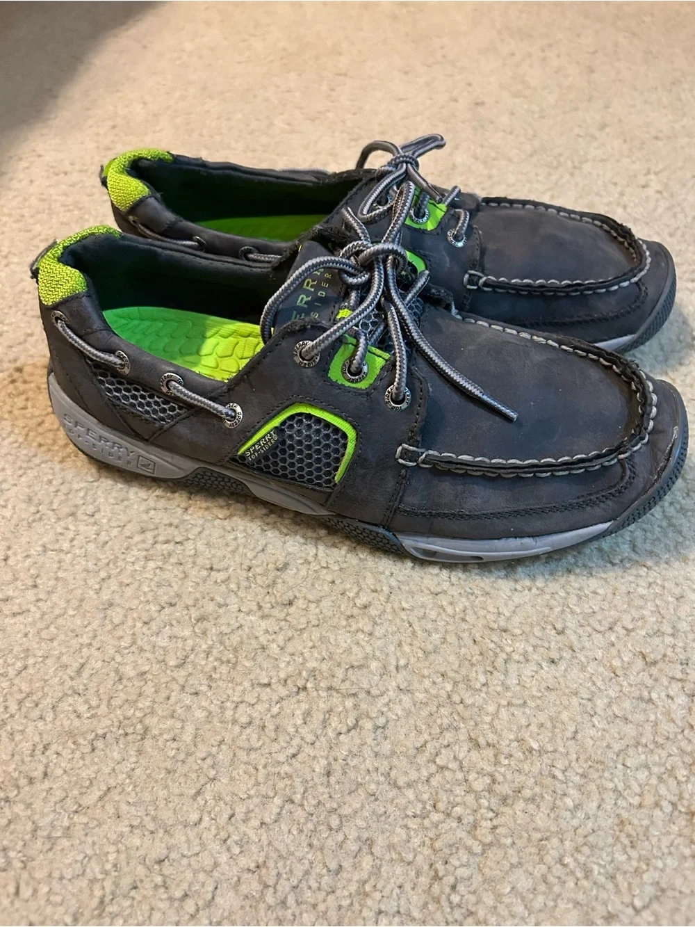Sperry Gray & Neon Green Boat top sider Shoes